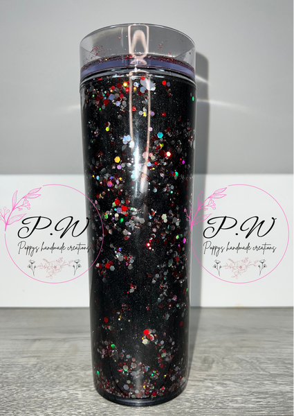 Glitter Shaker Cold Cup - Black, Silver & Red