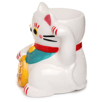 Ceramic White Maneki Neko Lucky Cat Oil Burner