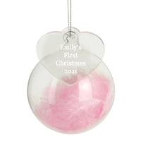 Personalised Free Text Feather Glass Bauble With Tag (more options)