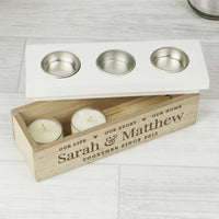 Personalised Our Life, Story & Home Triple Tea Light Box