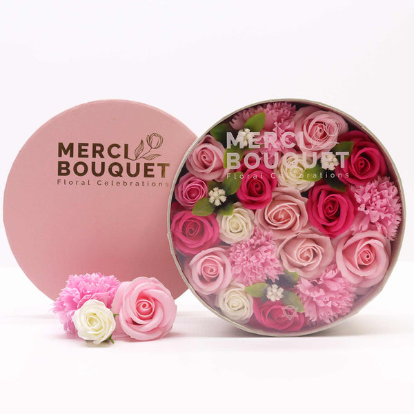 Soap Flower Gift Round Box - Baby Blessings in Pinks