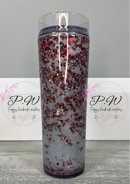 Glitter Shaker Cold Cup - Silver, Red & Black
