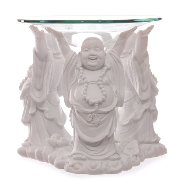 Decorative White Chinese Buddha Oil & Wax Burner with Glass Dish