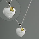 Personalised Sterling Silver Heart Locket Necklace with Diamond and 9ct Gold Charm