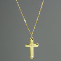 Personalised 9ct Gold Cross with Sterling Silver Heart & CZ Necklace