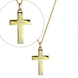 Personalised 9ct Gold Cross with Sterling Silver Heart & CZ Necklace