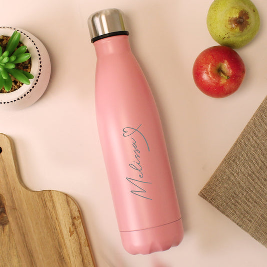 Personalised Heart Pink Metal Insulated Drinks Bottle