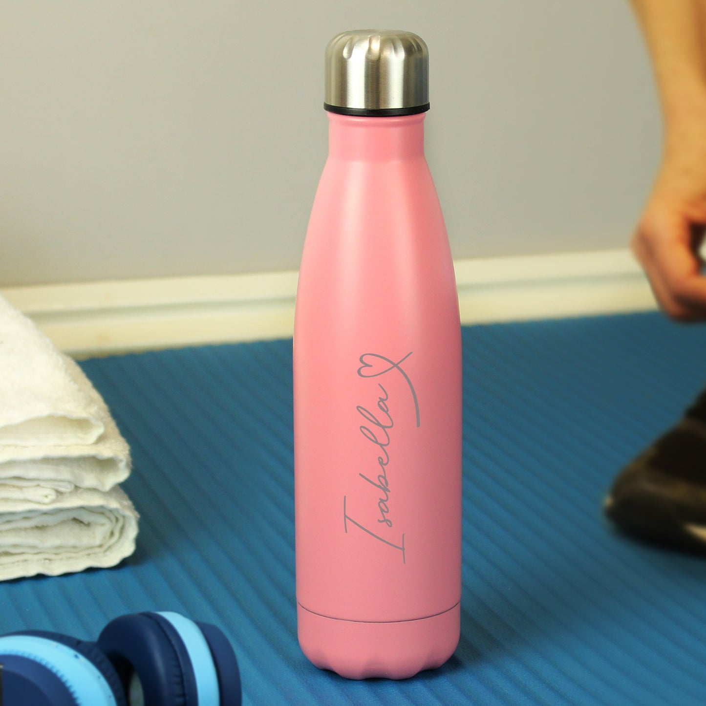 Personalised Heart Pink Metal Insulated Drinks Bottle