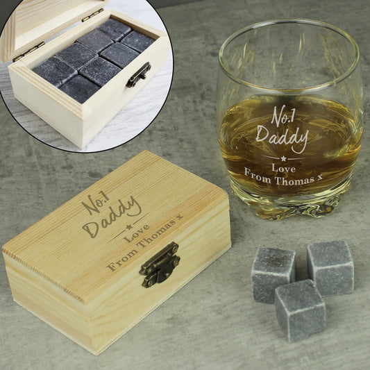 Personalised No.1 Whisky Stones & Glass Set