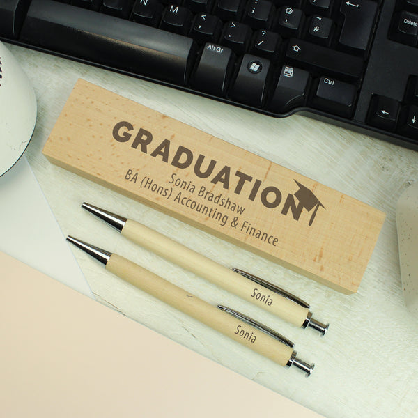 Personalised Graduation Wooden Pen and Pencil Set