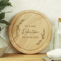 Personalised Laurel Round Wooden Chopping Board
