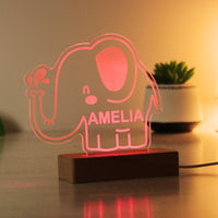 Personalised Elephant Wooden Based LED Light