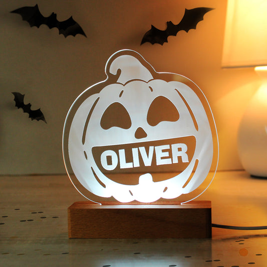 Personalised Pumpkin Wooden LED Light