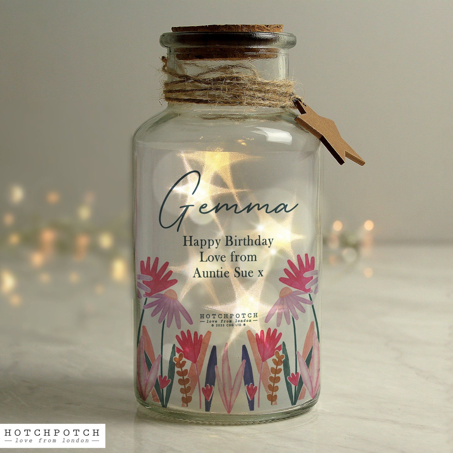 Personalised Wild Flower LED Glass Jar