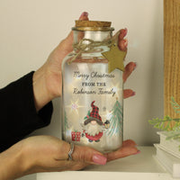 Personalised Gonk Christmas Scene LED Glass Jar