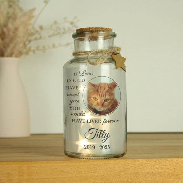 Personalised Pet Memorial Photo Upload LED Light Up Jar