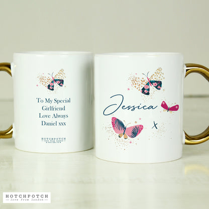 Personalised Butterfly Gold Handle Mug