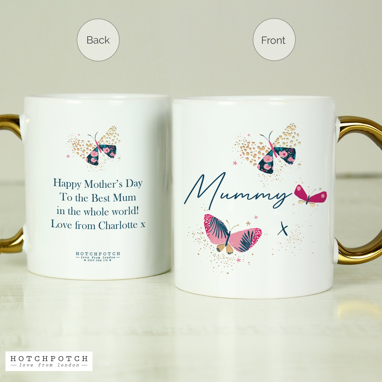 Personalised Butterfly Gold Handle Mug