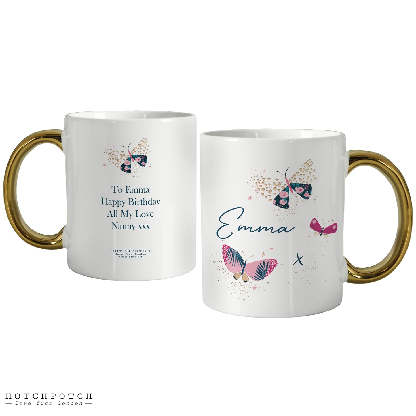 Personalised Butterfly Gold Handle Mug