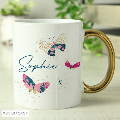 Personalised Butterfly Gold Handle Mug