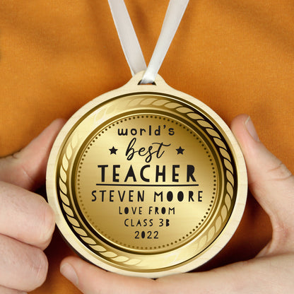 Personalised World’s Best Teacher Round Wooden Medal