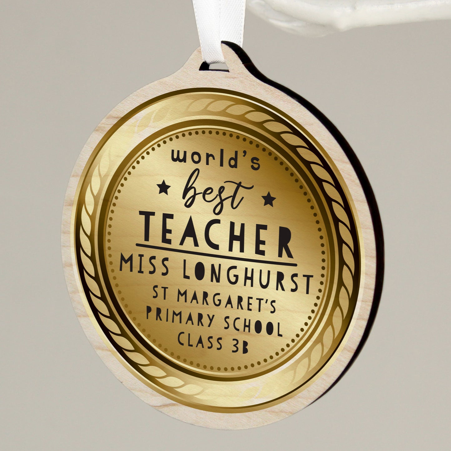 Personalised World’s Best Teacher Round Wooden Medal