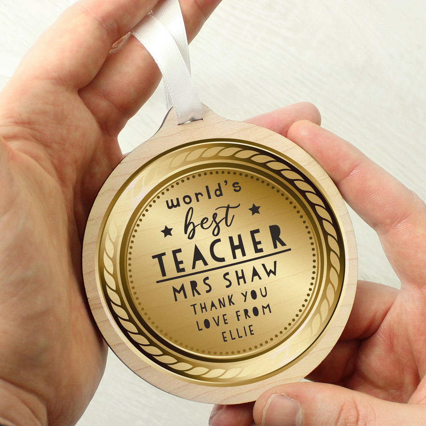 Personalised World’s Best Teacher Round Wooden Medal