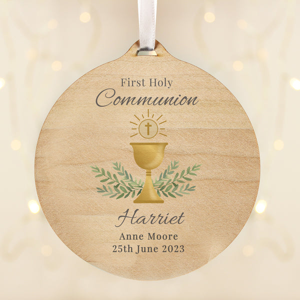 Personalised First Holy Communion Round Wooden Decoration