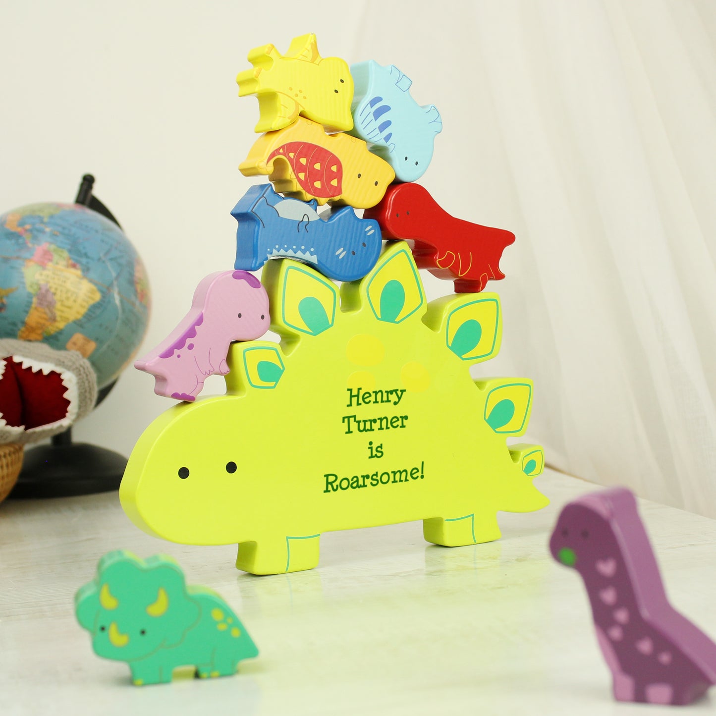 Personalised Free Text Wooden Dinosaur Stacker Toy