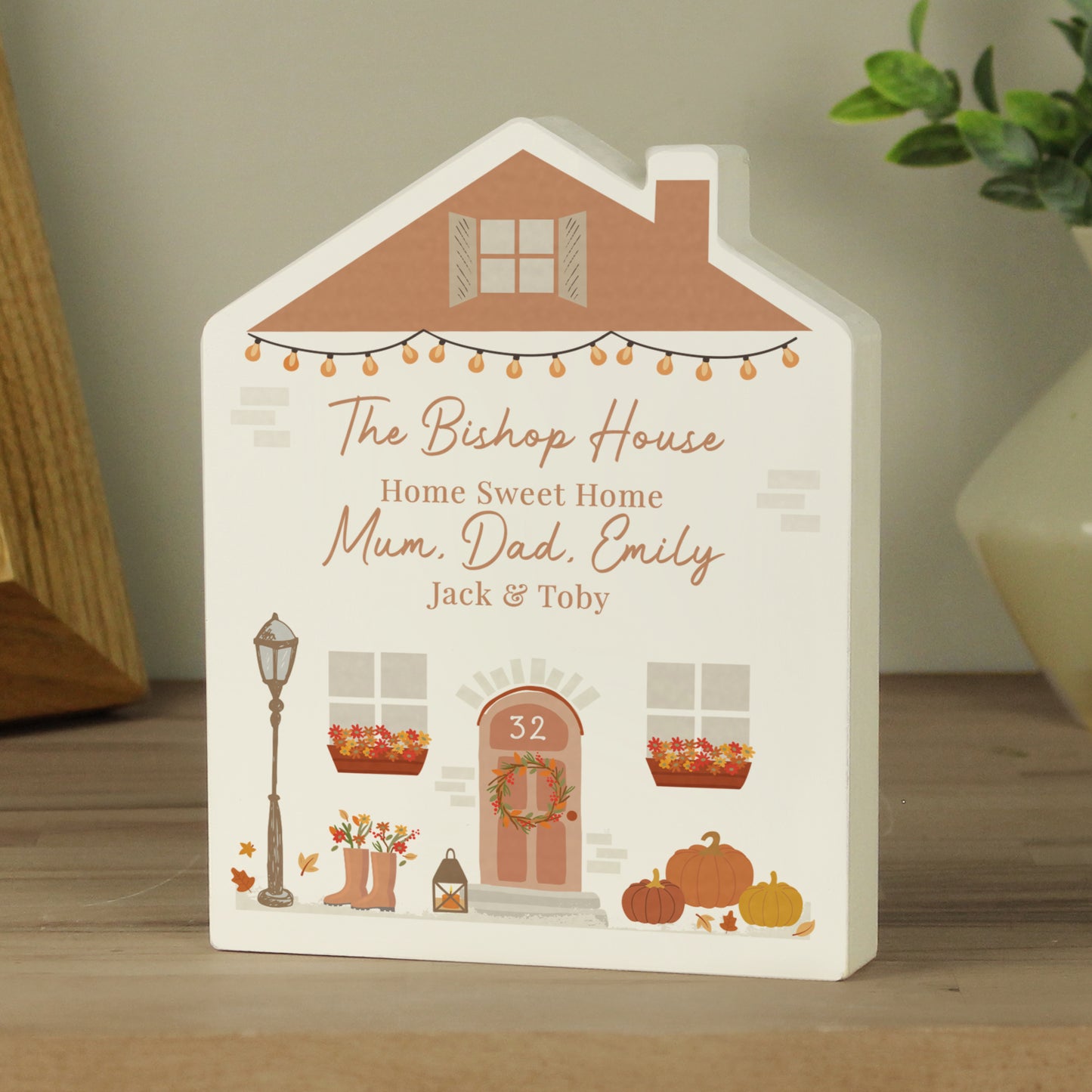 Personalised Autumnal Wooden House Ornament