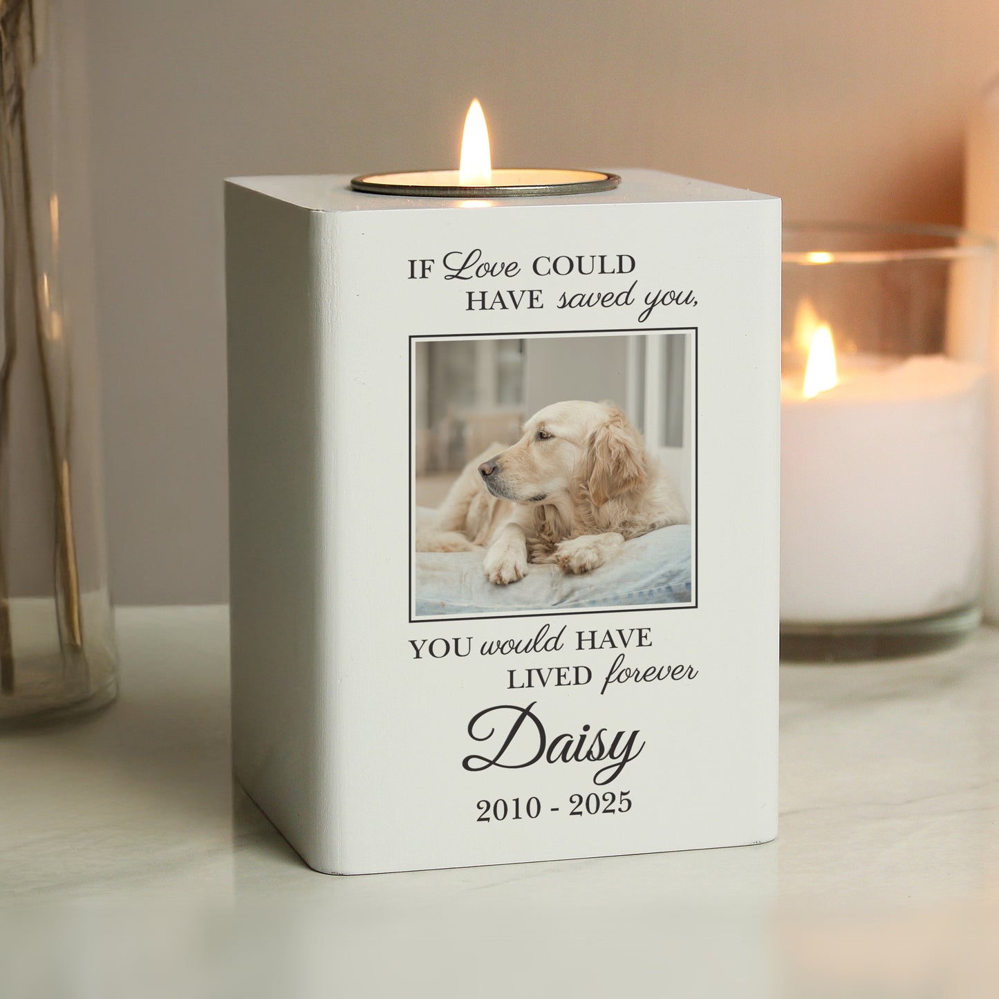 Personalised Pet Photo Upload Memorial Tealight Holder