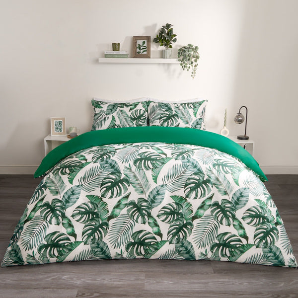 Tropical Leaf Duvet Set - Forest Green