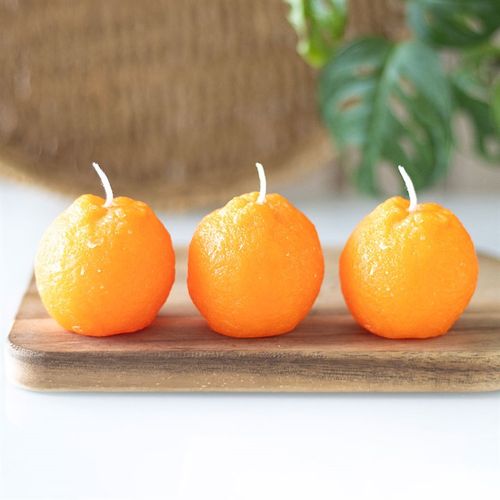 Set Of 3 Orange Shaped Candles