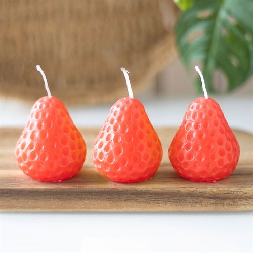 Set Of 3 Strawberry Shaped Candles