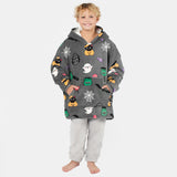 Kids Halloween Print Hoodie Blanket - Charcoal