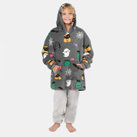 Kids Halloween Print Hoodie Blanket - Charcoal