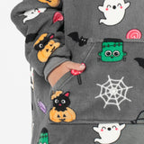 Kids Halloween Print Hoodie Blanket - Charcoal