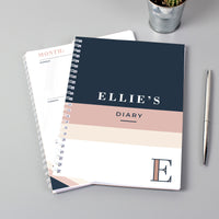 Personalised Free Text Navy & Blush A5 Diary