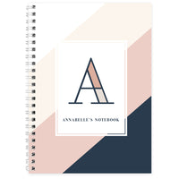 Personalised Free Text Navy & Blush A5 Notebook