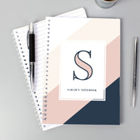 Personalised Free Text Navy & Blush A5 Notebook