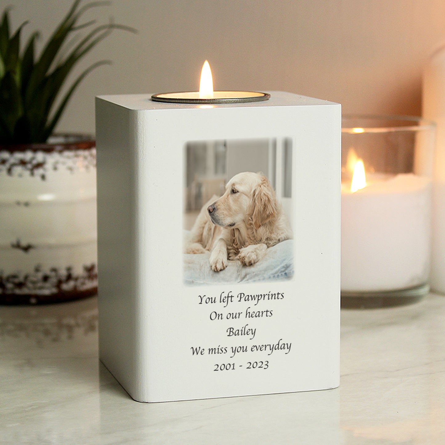 Personalised Photo Upload White Wooden Tea Light Holder