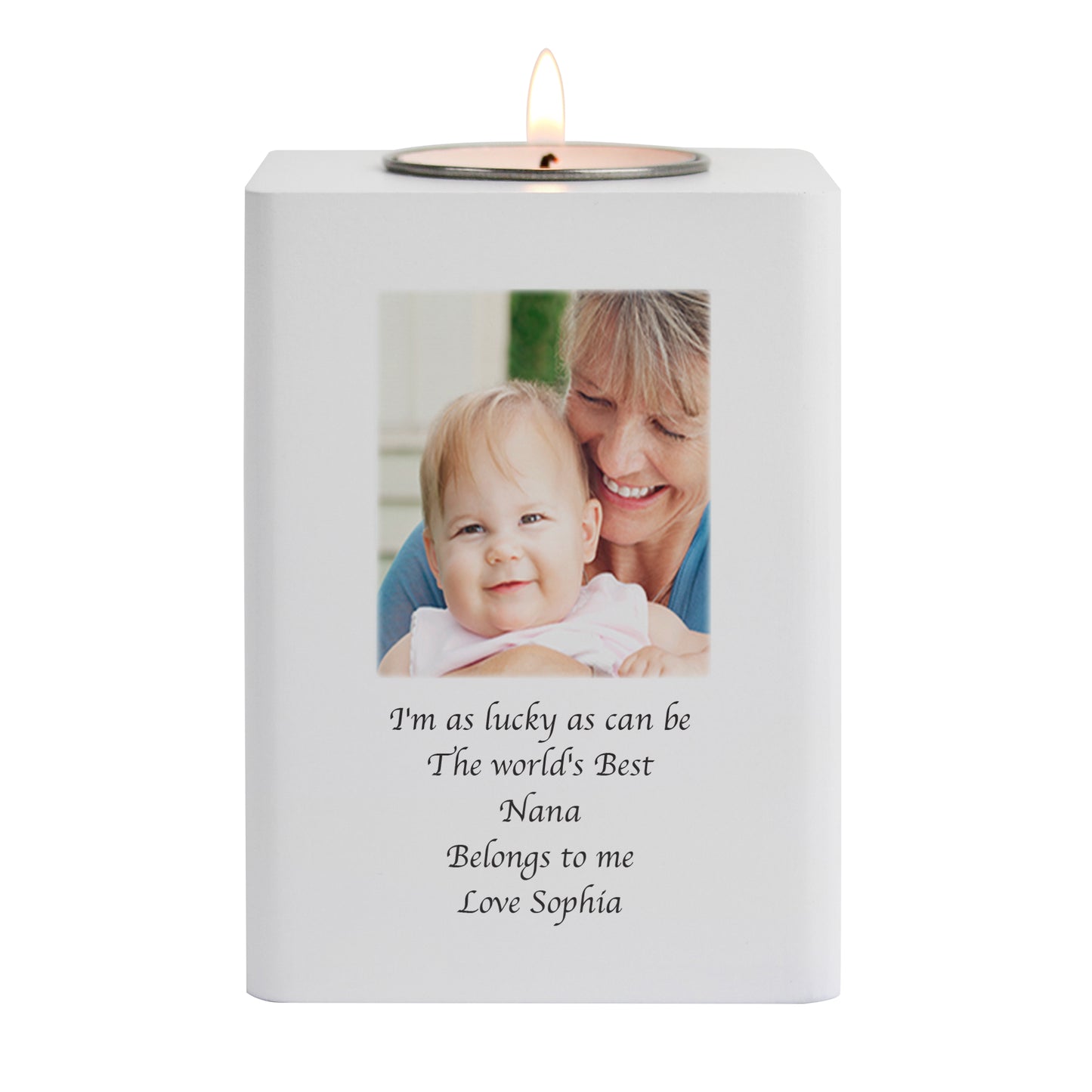 Personalised Photo Upload White Wooden Tea Light Holder