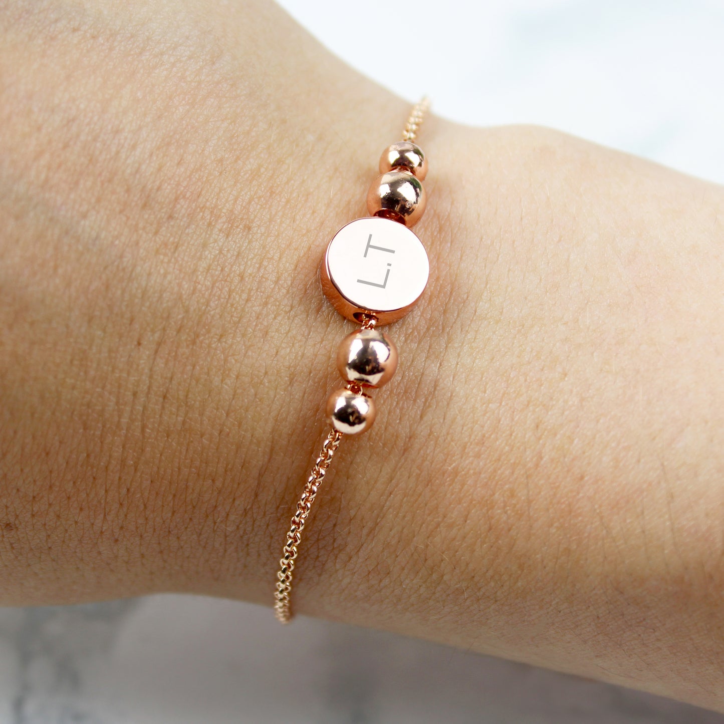 Personalised Rose Gold Tone Initials Disc Bracelet