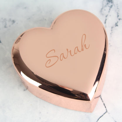 Personalised Name Only Rose Gold Heart Trinket Box