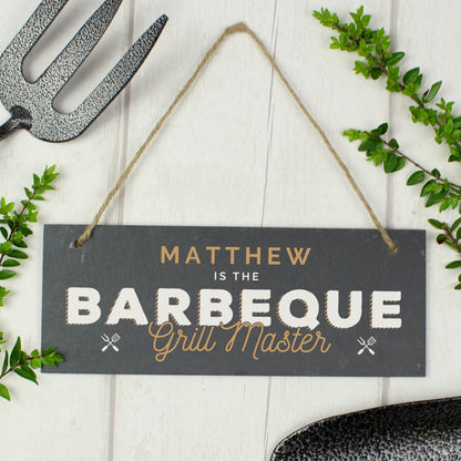 Personalised "Barbeque Grill Master" Printed Hanging Slate Plaque