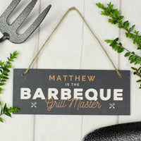 Personalised "Barbeque Grill Master" Printed Hanging Slate Plaque