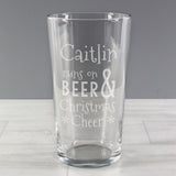 Personalised Runs On Beer & Christmas Cheer Pint Glass