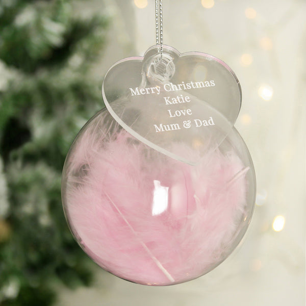 Personalised Free Text Feather Glass Bauble With Tag (more options)