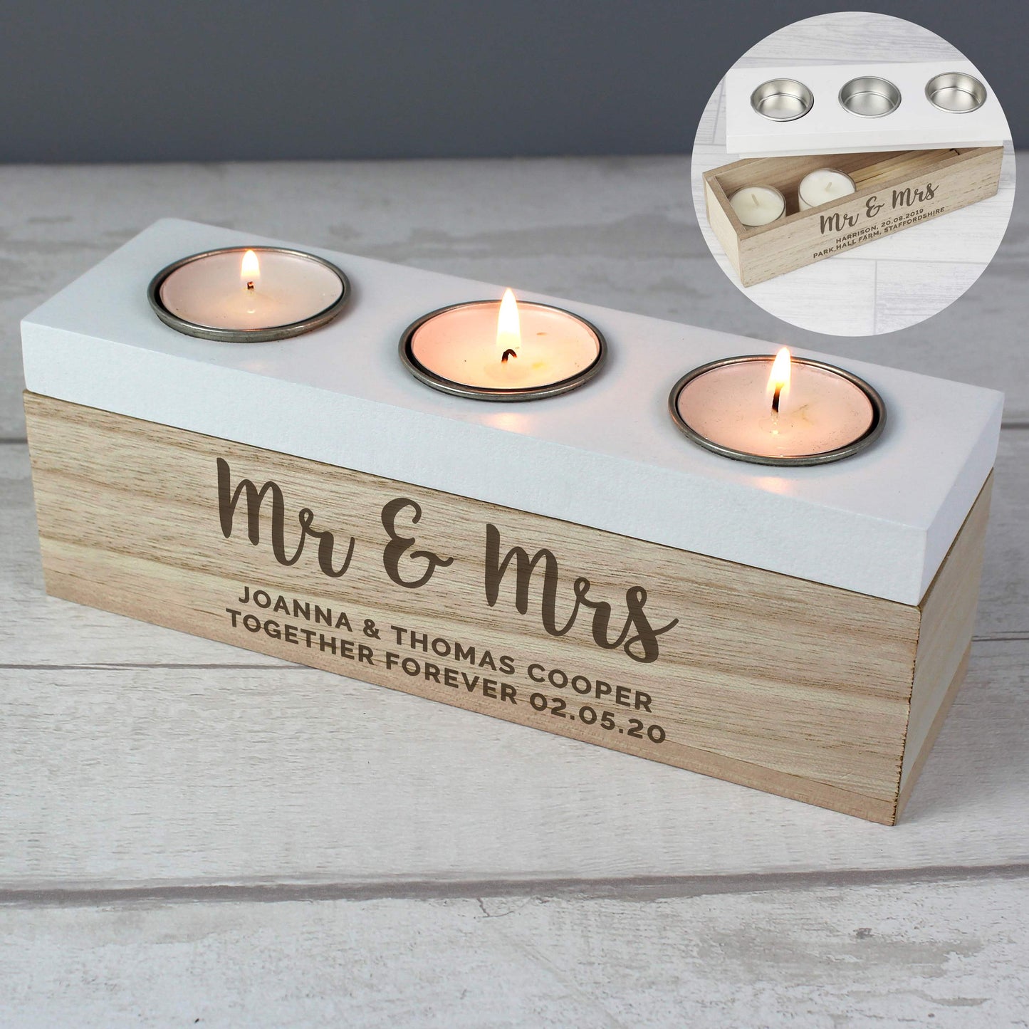 Personalised Married Couple Triple Tea Light Box