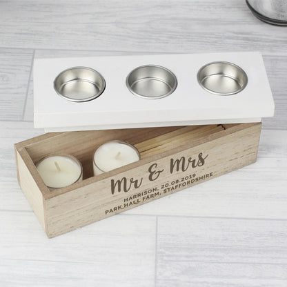 Personalised Married Couple Triple Tea Light Box